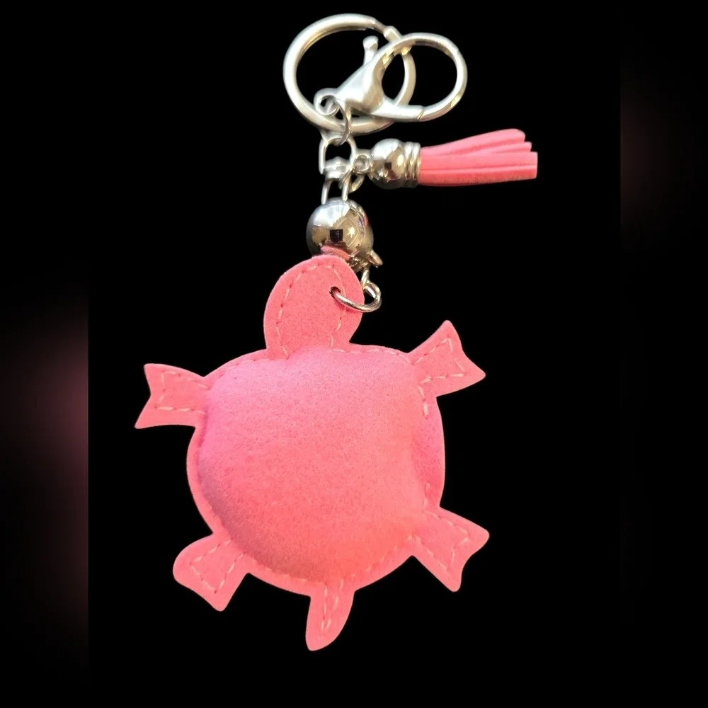 Pink Turtle Bag Charm Keychain with Rhinestones